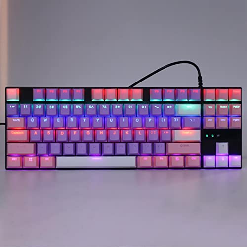 ciciglow Mechanical Gaming Keyboard, 87 Keys 26 RGB Color Backlit Ultra Slim Wired USB Keyboards with Blue Switch, Waterproof Wired USB Keyboards, 26 Kinds of Backlight Mode Switching(Pink