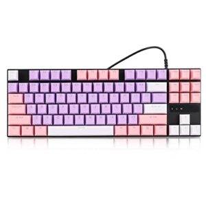 ciciglow mechanical gaming keyboard, 87 keys 26 rgb color backlit ultra slim wired usb keyboards with blue switch, waterproof wired usb keyboards, 26 kinds of backlight mode switching(pink