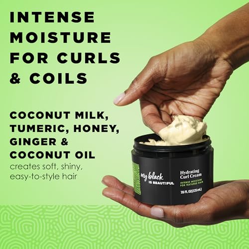 MY BLACK IS BEAUTIFUL Sulfate Free Hydrating Curl Cream for Curly and Coily Hair with Coconut Oil, Honey and Turmeric, 7.6 Fl Oz