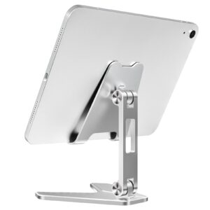 moko tablet/phone stand, foldable aluminum desk phone stand for iphone/tablet 4-11", fit with iphone 16/pro/pro max/plus, iphone 14 pro max/14, ipad air 4/mini 6, ipad pro 11, ipad 10.2 10th, silver