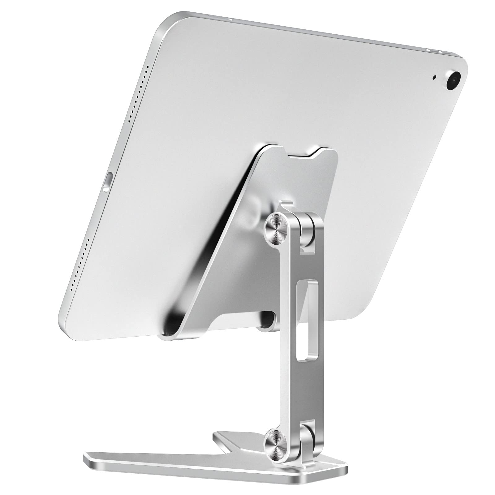 MoKo Tablet/Phone Stand, Foldable Aluminum Desk Phone Stand for iPhone/Tablet 4-11", Fit with iPhone 16/Pro/Pro Max/Plus, iPhone 14 Pro Max/14, iPad Air 4/Mini 6, iPad Pro 11, iPad 10.2 10th, Silver