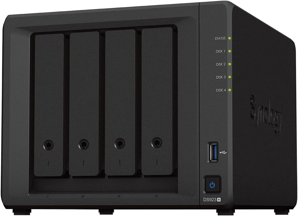 Synology DS923+ 4-Bay Diskstation NAS (AMD Ryzen™ 4 Threads R1600 Dual-Core 4GB Ram 2xRJ-45 1GbE LAN-Port)