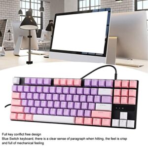 ciciglow Mechanical Gaming Keyboard, 87 Keys 26 RGB Color Backlit Ultra Slim Wired USB Keyboards with Blue Switch, Waterproof Wired USB Keyboards, 26 Kinds of Backlight Mode Switching(Pink