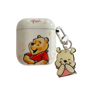 soft tpu case with keychain hook for apple airpods 1 2 1st 2nd teddy bear laugh yellow color cartoon anime cute lovely adorable unisex kids girls boys