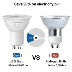 Valytime Dimmable GU10 LED Bulbs 7W(50W -60W-75W Equivalent) GU10 Light Bulbs Gu10 Shape Halogen Replacement Bulb 38°120V 650Lm for Track Spot Lighting Indoor Recessed,Day White 5000K,6 Pack