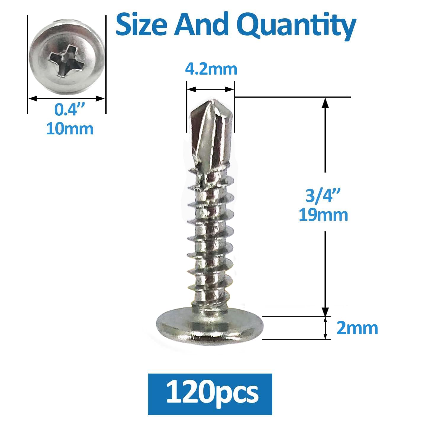 120PCS #8 x 3/4'' Sheet Metal Screws 410 Stainless Steel Truss Head Fast Self Tapping Screws with Screwdriver Bit Silver