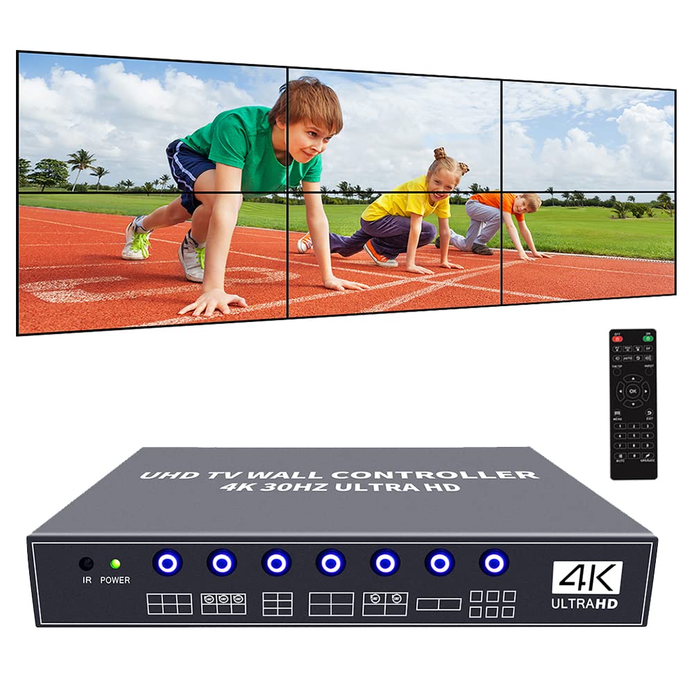 ISEEVY 4K UHD Video Wall Controller 2x3 3x2 2x2 TV Wall Processor Support 3840x2160@30 HDMI Input for 6 TV Splicing Display