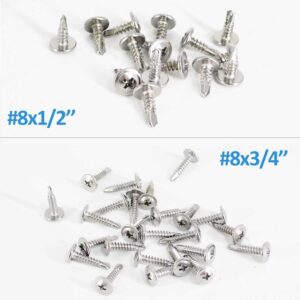 120PCS #8 x 3/4'' Sheet Metal Screws 410 Stainless Steel Truss Head Fast Self Tapping Screws with Screwdriver Bit Silver