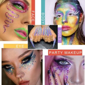 BERVEAL 40 Colors Glitter Sparkle Eyeshadow Palette Glitter Glue Pallete Eyeshadow Face Paint Glitter, White Silver Colorful Sparkly Eye Makeup