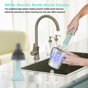 WHNL Rechargeable Electric Bottle Brush Cleaner Set with 3 Piece Silicone Baby Bottle Brush Cleaner and Straw Cleaner Brush,BPA Free,Waterproof,Perfect Baby Registry Gift,Blue