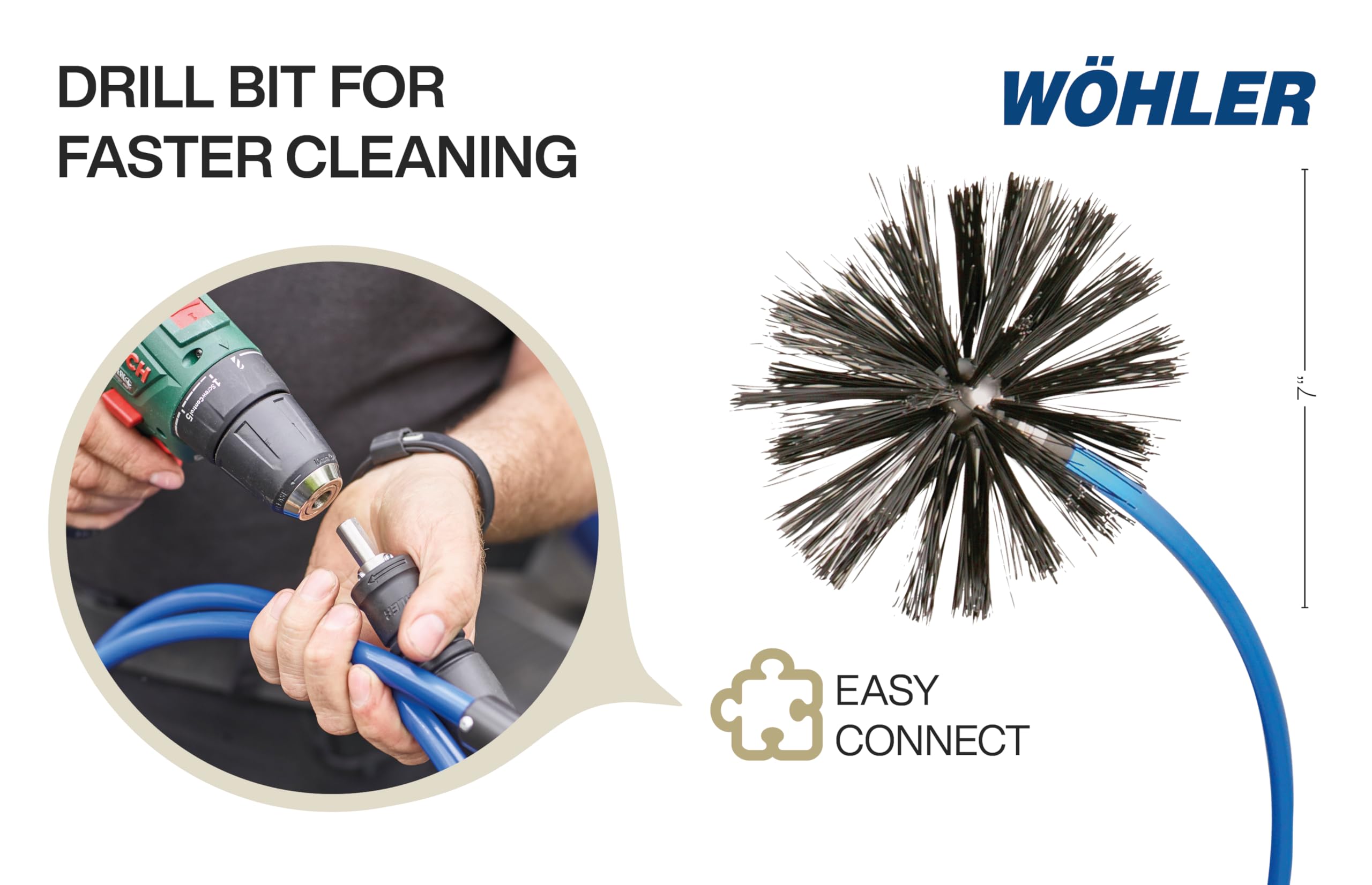 Wohler Rotary Brush M10-10' | Air Duct & Dryer Vent Cleaning Tool | Drill Powered | Easy Operation | for Residential & Commercial Use | Incl. Brush Head