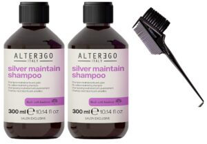 meanwhile aiterego italy aiter ego silver maintain shampoo, no-yellow neutralizing cleanser shampoo, purple pigment cleansing (w/sieekshop 3-in-1 brush/comb) (10.14 oz / 300 ml (pack of 2))