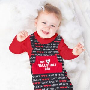 DONWEN Baby Boy Valentines Day Outfit 9-12 Months My First Valentine's Day Romper Print Overall Valentine Outfit for Baby Boy