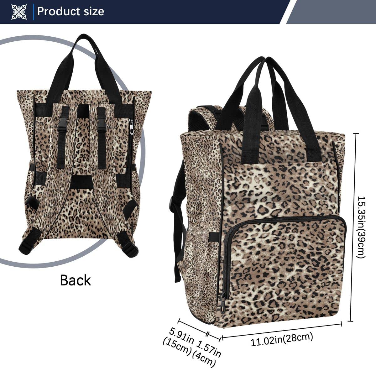 ALAZA Leopard Print Cheetah Animal Diaper Bag Backpack Multifunction Travel Back Pack Large Capacity Bag