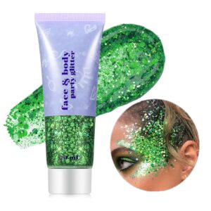 go ho green face body glitter,st patricks day face glitter makeup,green face paint holographic chunky sequins glitters for eye lip hair nails,festival glitter rave accessories,09 green glitter 52g