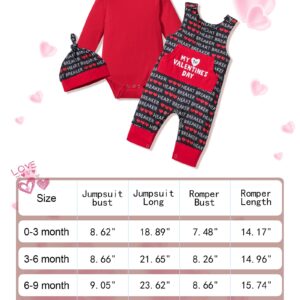 DONWEN Baby Boy Valentines Day Outfit 9-12 Months My First Valentine's Day Romper Print Overall Valentine Outfit for Baby Boy