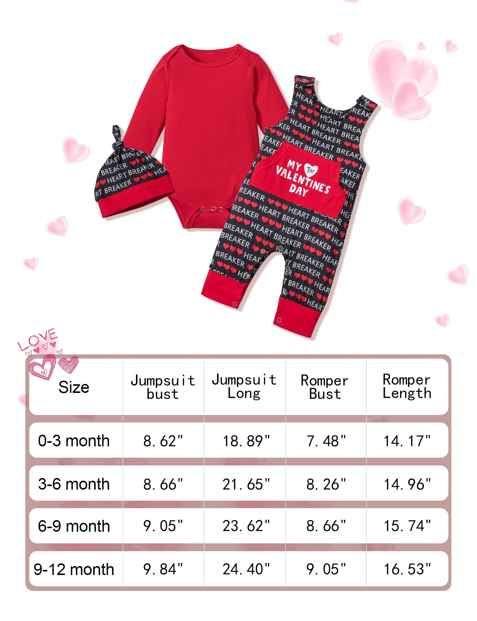 DONWEN Baby Boy Valentines Day Outfit 9-12 Months My First Valentine's Day Romper Print Overall Valentine Outfit for Baby Boy