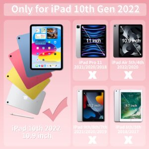 BATYUE iPad 10th Generation Case, Shockproof Protection Cover for 2022 10.9-inch iPad (10th Generation) with Screen Protector/Pencil Holder/ 360° Swivel Stand/Shoulder Strap, for Kids -Colorful Pink