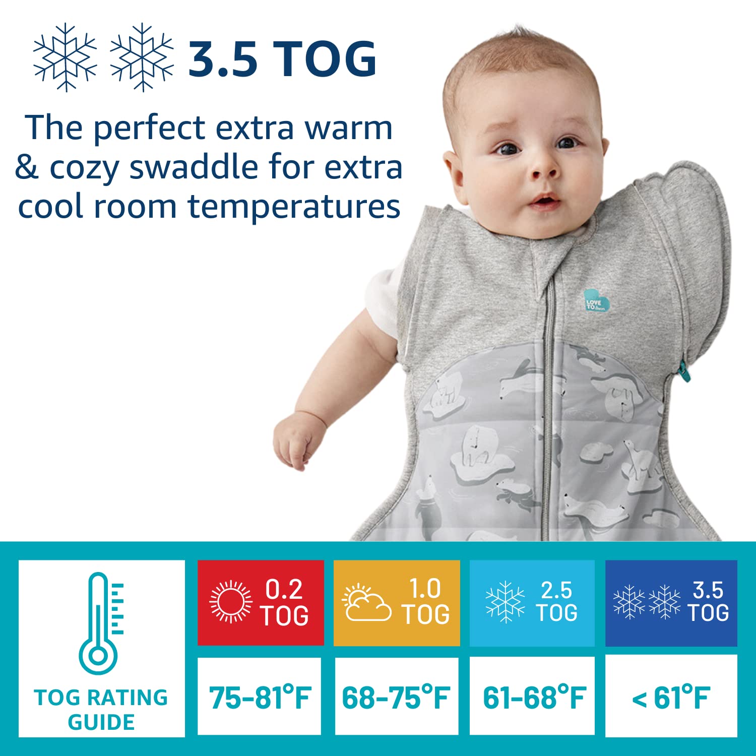 Love to Dream Swaddle UP Transition Bag Extra Warm 3.5 TOG, Gray, Large, 19-24 lbs, Patented Zip-Off Wings, Gently Help Baby Safely Transition from Being Swaddled to Arms Free Before Rolling Over