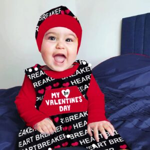 DONWEN Baby Boy Valentines Day Outfit 9-12 Months My First Valentine's Day Romper Print Overall Valentine Outfit for Baby Boy