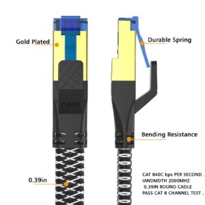 YSONG Cat 8 Ethernet Cable 6 FT, Outdoor&Indoor Nylon Woven High Speed Cat8 LAN Network Cable, SFTP RJ45 40Gbps 2000Mhz Ethernet Cable Patch Cord, for Modem/Router/Gaming,Supports Cat7/Cat6/Cat5