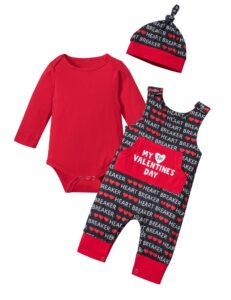 donwen baby boy valentines day outfit 9-12 months my first valentine's day romper print overall valentine outfit for baby boy