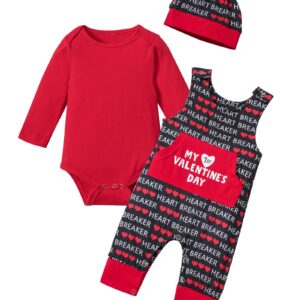 DONWEN Baby Boy Valentines Day Outfit 9-12 Months My First Valentine's Day Romper Print Overall Valentine Outfit for Baby Boy