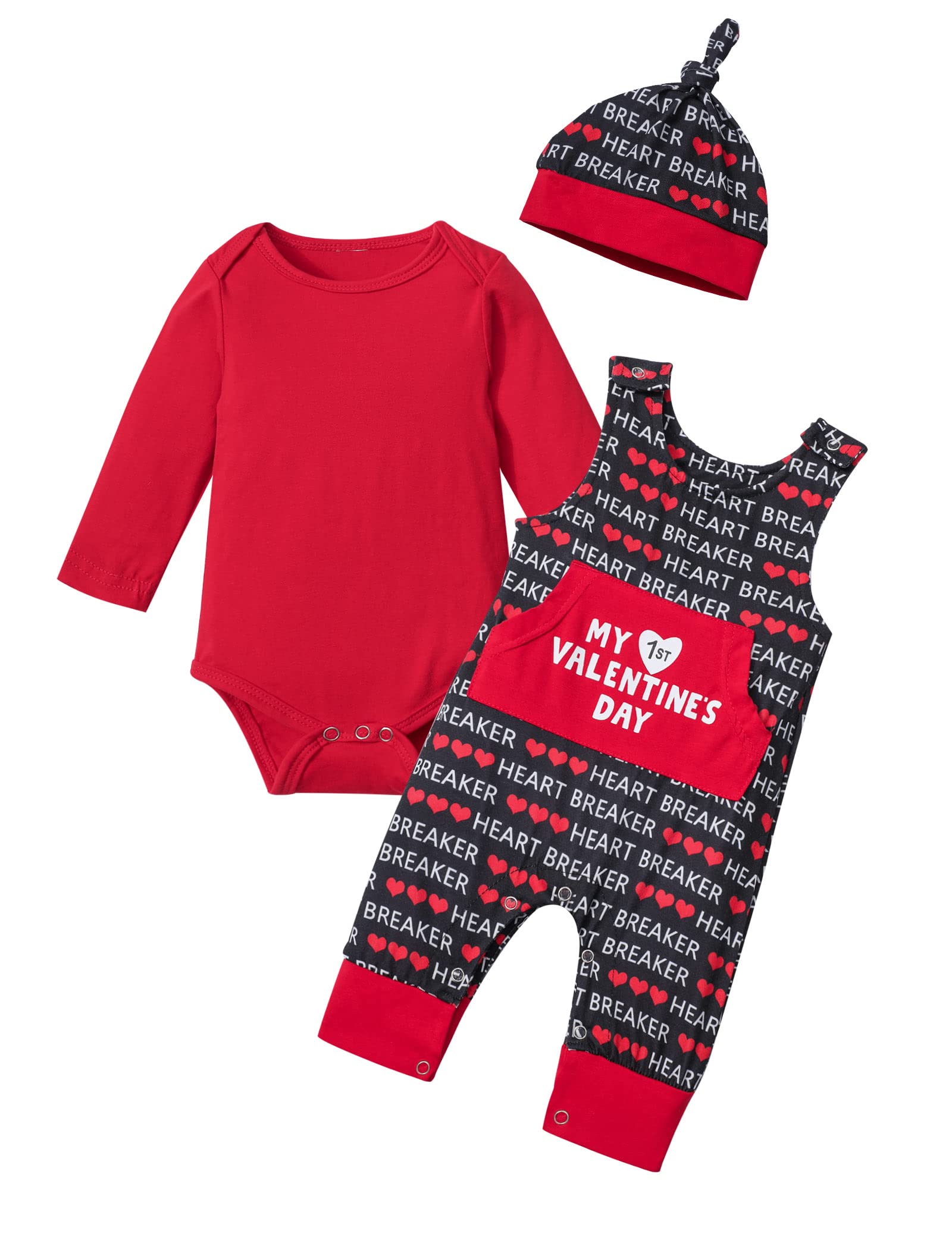 DONWEN Baby Boy Valentines Day Outfit 9-12 Months My First Valentine's Day Romper Print Overall Valentine Outfit for Baby Boy