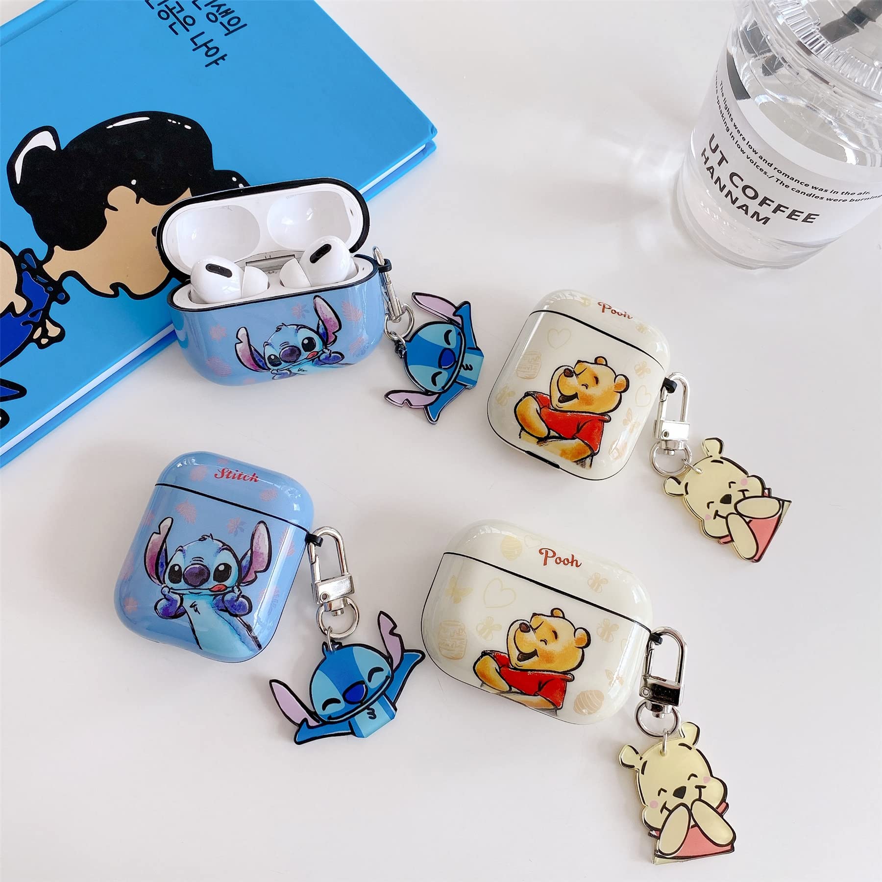 Soft TPU Case with Keychain Hook for Apple AirPods 1 2 1st 2nd Teddy Bear Laugh Yellow Color Cartoon Anime Cute Lovely Adorable Unisex Kids Girls Boys