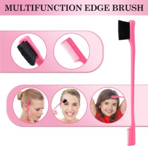 Sularpek 3 Pieces Slick Brush Set Bristle Hair Brush, Teasing Brush Edge Brush, Rat Tail Comb, for Edge & Back Brushing, Combing Slicking Hair for Women Girls (Pink)