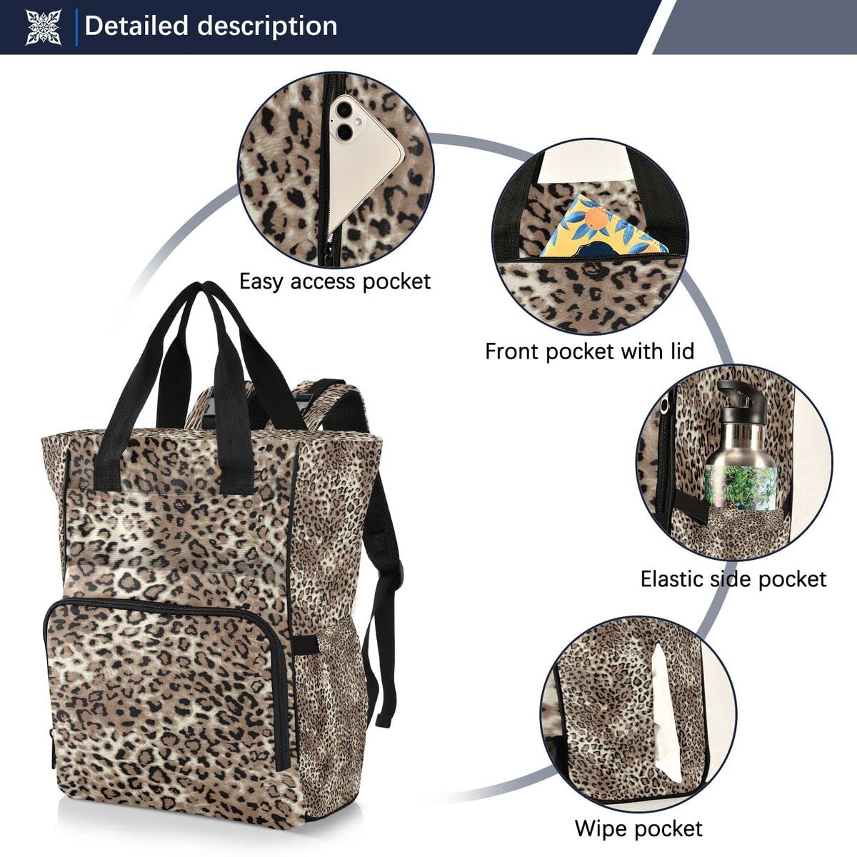 ALAZA Leopard Print Cheetah Animal Diaper Bag Backpack Multifunction Travel Back Pack Large Capacity Bag