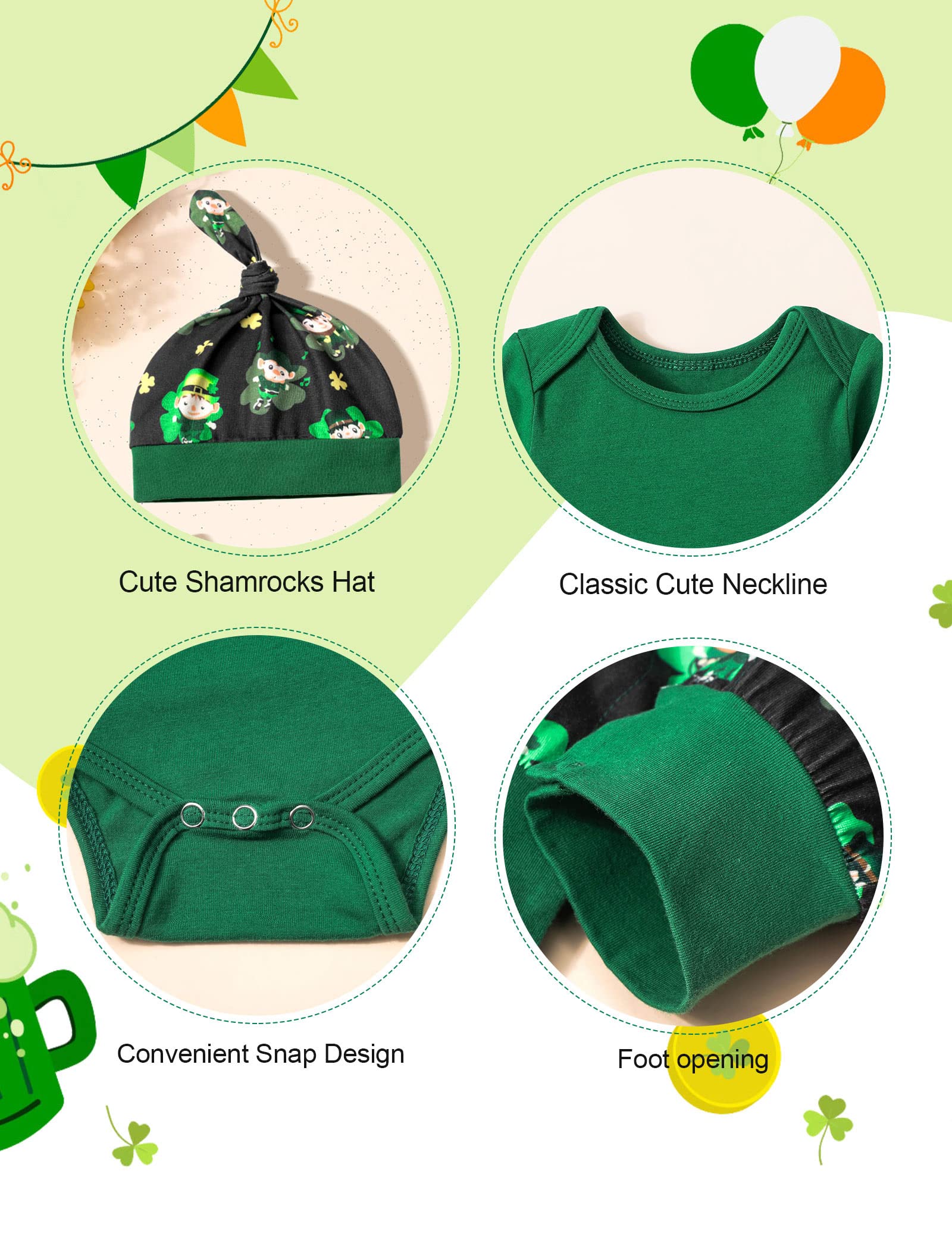 KANGKANG St Patricks Day Baby Boy Outfit My First St Patricks Day Baby Boy Outfit Baby Boy Clothes 3-6 Months Baby Rompers Overalls Hat