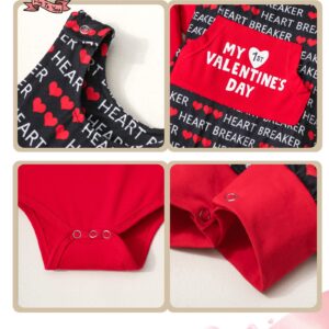 DONWEN Baby Boy Valentines Day Outfit 9-12 Months My First Valentine's Day Romper Print Overall Valentine Outfit for Baby Boy