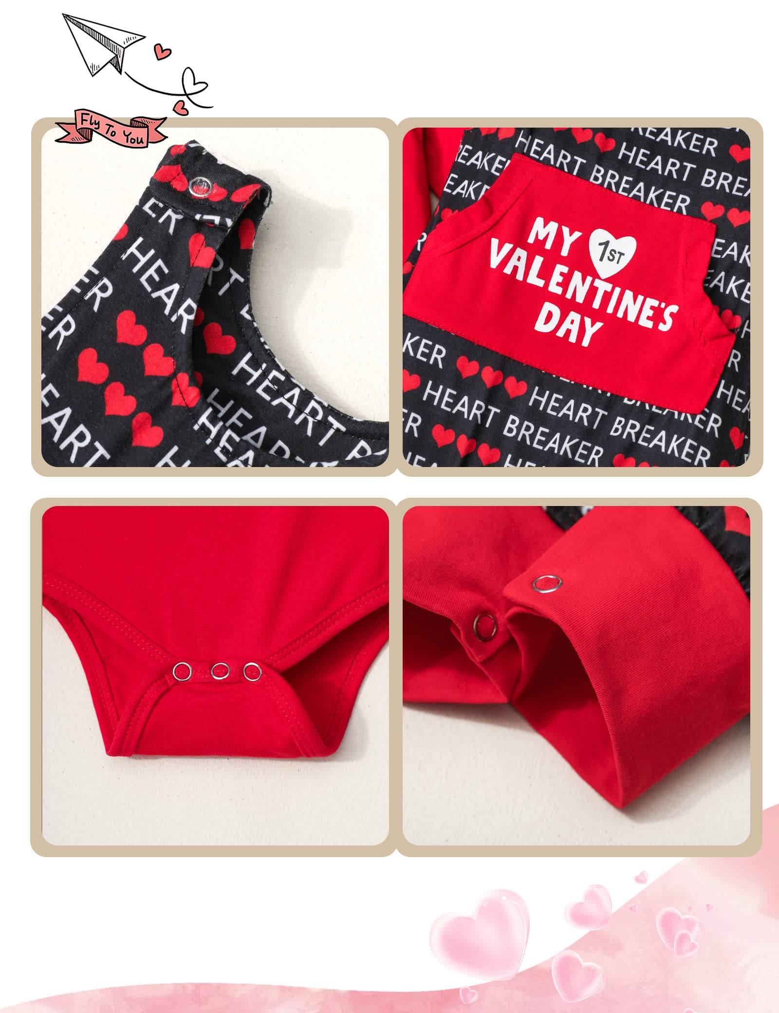 DONWEN Baby Boy Valentines Day Outfit 9-12 Months My First Valentine's Day Romper Print Overall Valentine Outfit for Baby Boy