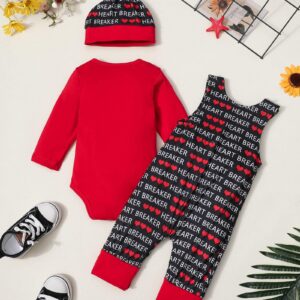 DONWEN Baby Boy Valentines Day Outfit 9-12 Months My First Valentine's Day Romper Print Overall Valentine Outfit for Baby Boy