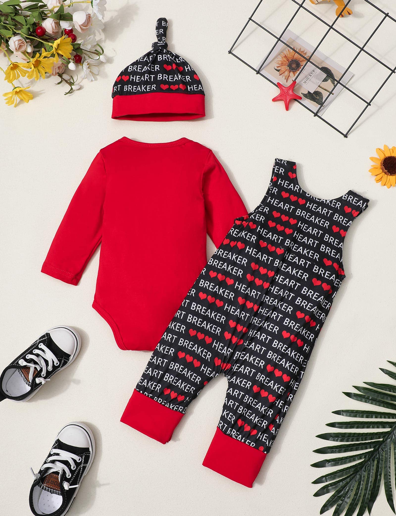 DONWEN Baby Boy Valentines Day Outfit 9-12 Months My First Valentine's Day Romper Print Overall Valentine Outfit for Baby Boy