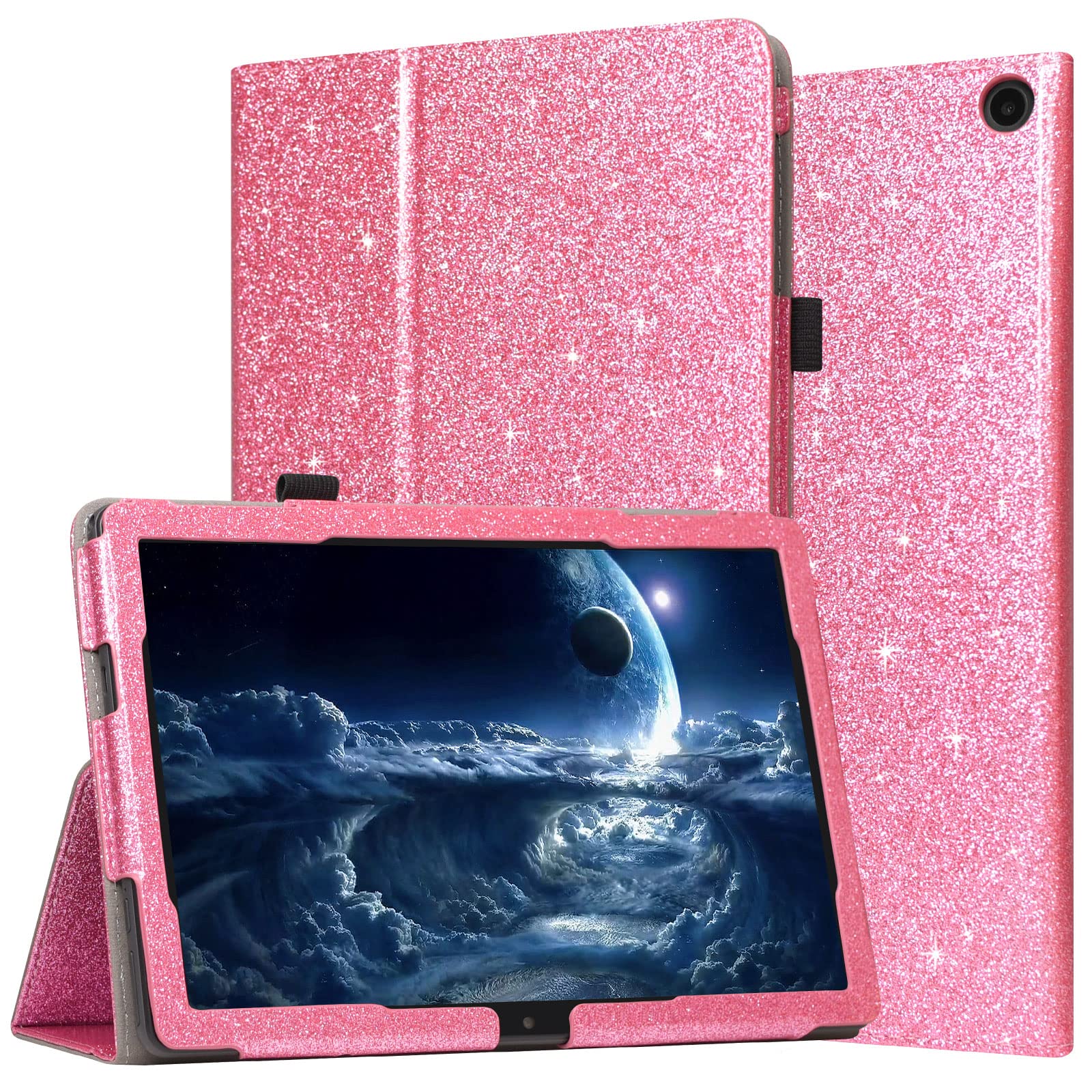 JKhandy Case for Onn. 10.1'' Tablet Gen 3 (2022 Model:100071485) - Folio PU Leather Stand Cover with Pencil Holder, Glitter Pink-1