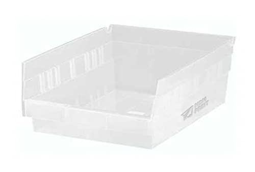 MDMprint Shelf Storage Bin, Clear, Polypropylene, 11 5/8 in L x 8 3/8 in W x 4 in H, 50 lb Load Capacity