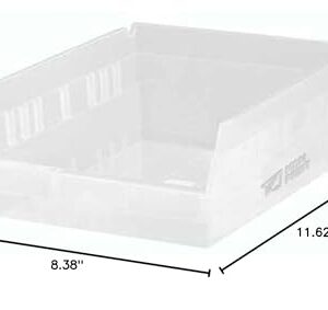 MDMprint Shelf Storage Bin, Clear, Polypropylene, 11 5/8 in L x 8 3/8 in W x 4 in H, 50 lb Load Capacity