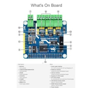 2-Channel RS485 and 1-Channel CAN Expansion Board Isolated RS485 CAN HAT (B) for Raspberry Pi 4B/3B+/3B/2B/B+/A+/Zero W/Zero WH,Multiple Protection Circuits,SPI Communication