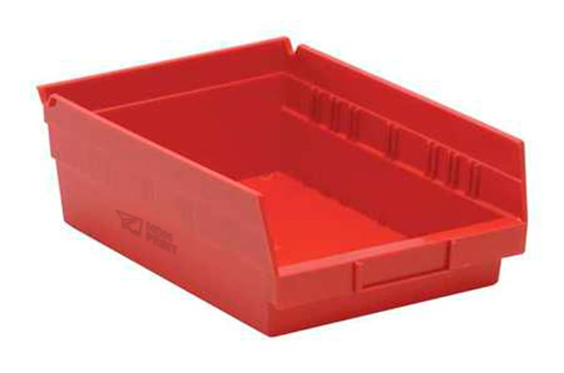 MDMprint Shelf Storage Bin, Red, Polypropylene, 11 5/8 in L x 8 3/8 in W x 4 in H, 50 lb Load Capacity