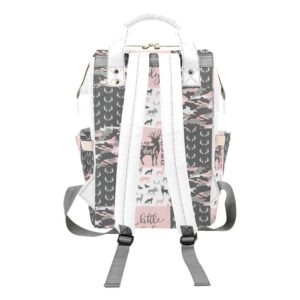 XOZOTY Little Antler Man Woodland Pink Diaper Bags with Name Waterproof Mummy Backpack Nappy Nursing Baby Bags Gifts Tote Bag for Women