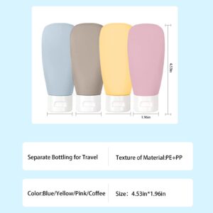 Portable Travel Bottles Leak Proof,4pcs*60ml Travel Containers for Travel Size Toiletries,Travel Bottle Set for Toiletries Shampoo Conditioner Lotion