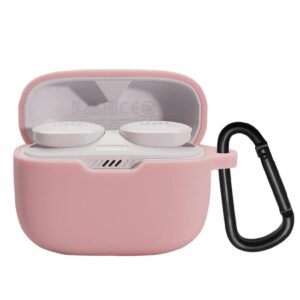 silicone cover for jbl tune 230nc tws wireless earphone silicone protective cover, portable scratch and shock proof cover with carabiner(pink)