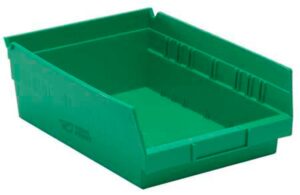 mdmprint shelf storage bin, green, polypropylene, 11 5/8 in l x 8 3/8 in w x 4 in h, 50 lb load capacity