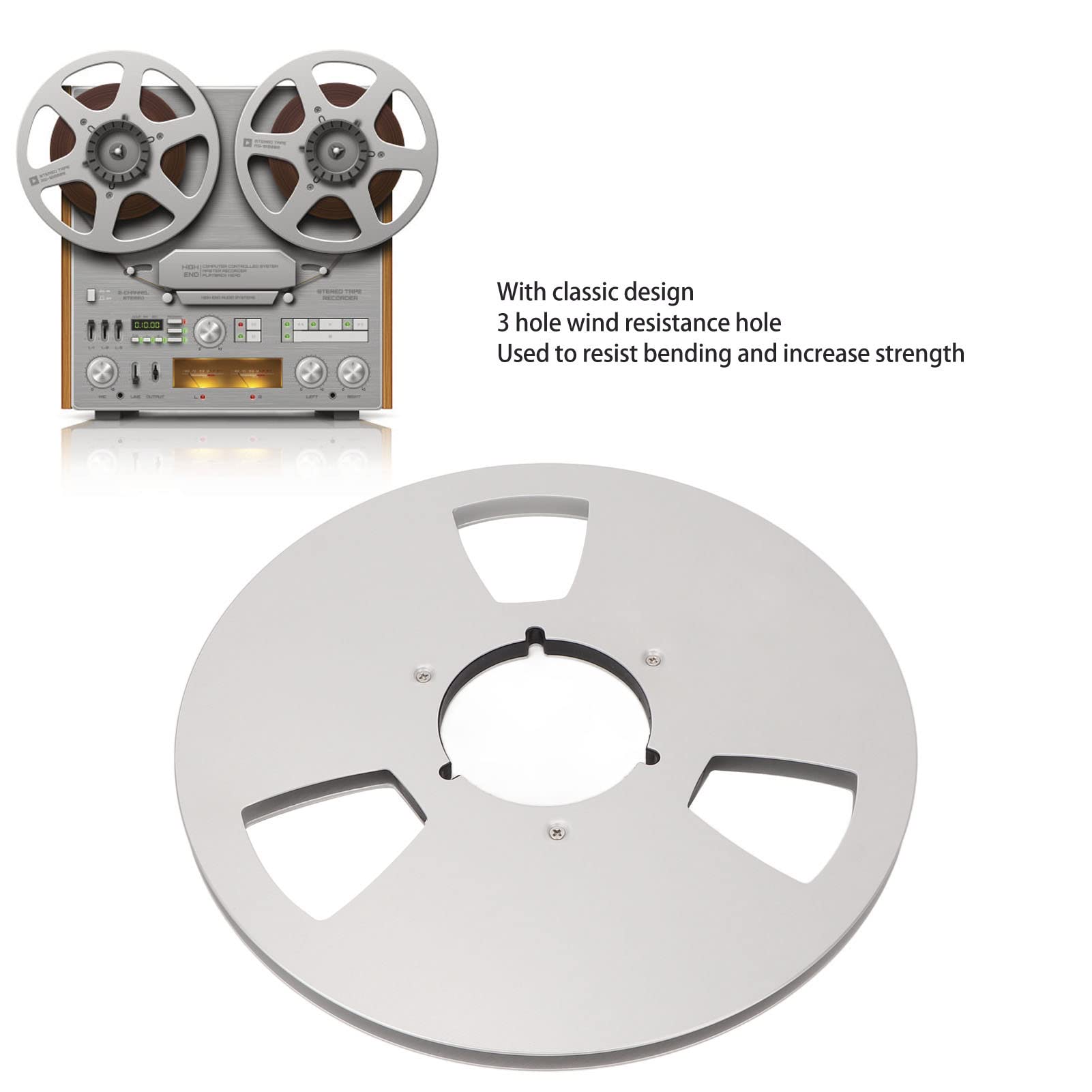 Recording Tape Reel, 1/4 10 Inch Empty Tape Reel, Universal Aluminum Alloy Empty Disc Opening Machine Parts for 1/4 Tape with 10 inch Diamete(Silver)