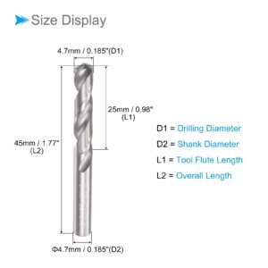 CoCud Solid Carbide Drill Bits, 4.7mm Diameter, YG6 (C2/K20) Tungsten Carbide Straight Shank Twist Drill Bits - (Applications: for Stainless Steel Alloy), 1-Piece