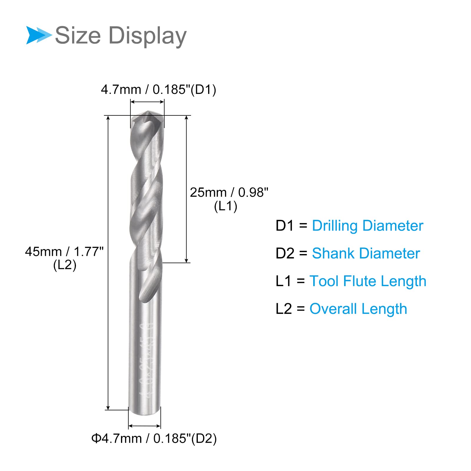 CoCud Solid Carbide Drill Bits, 4.7mm Diameter, YG6 (C2/K20) Tungsten Carbide Straight Shank Twist Drill Bits - (Applications: for Stainless Steel Alloy), 1-Piece