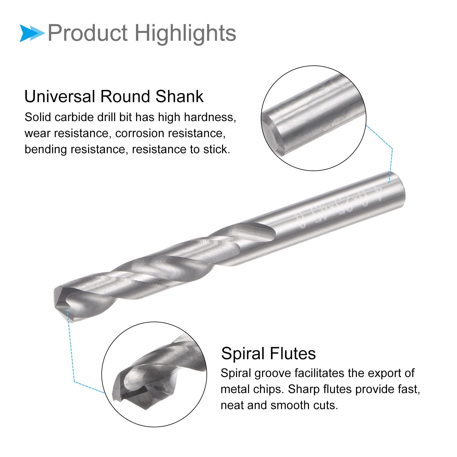 CoCud Solid Carbide Drill Bits, 4.7mm Diameter, YG6 (C2/K20) Tungsten Carbide Straight Shank Twist Drill Bits - (Applications: for Stainless Steel Alloy), 1-Piece