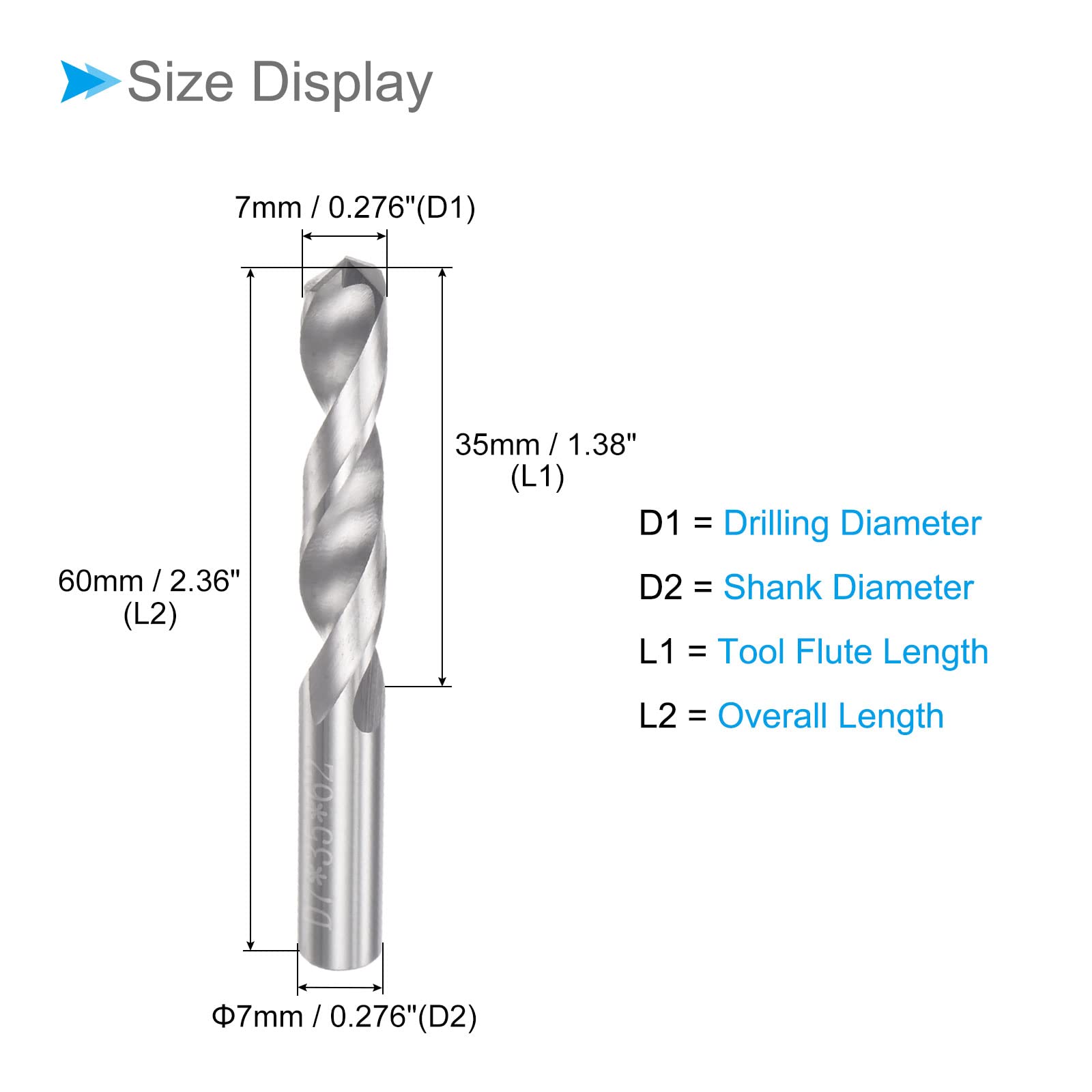 CoCud Solid Carbide Drill Bits, 7mm Diameter, YG6 (C2/K20) Tungsten Carbide Straight Shank Twist Drill Bits - (Applications: for Stainless Steel Alloy), 1-Piece